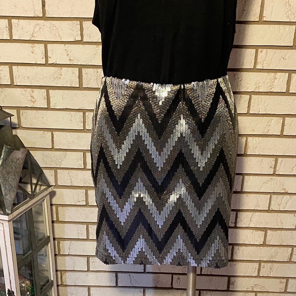 Stylish Black and Silver Chevron Skirt